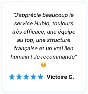 avis 5 étoiles d'un client satisfait du service Hublo. Met en avant le coté proximité, local et humain du service à domicile Hublo